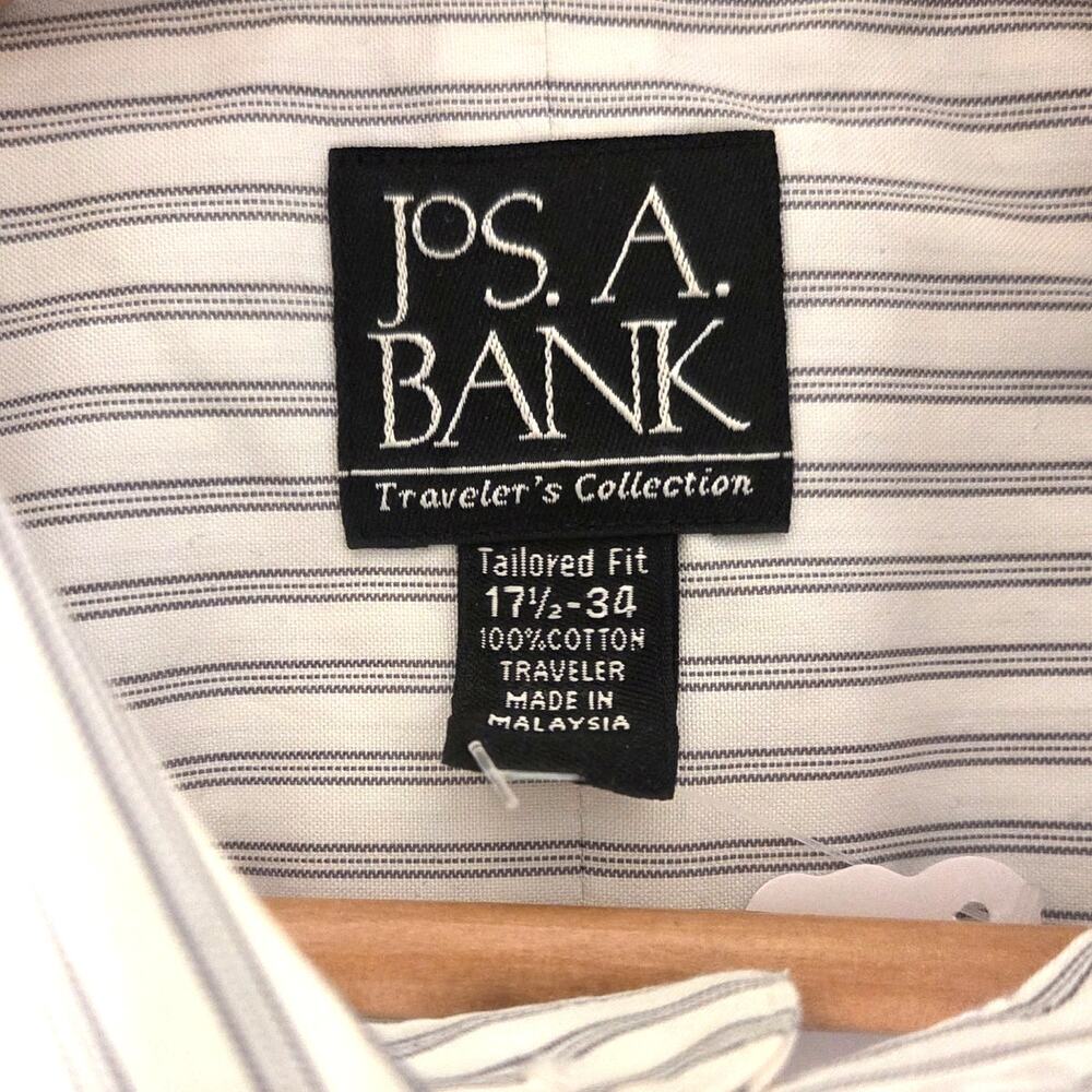 Jos A Bank White & Grey Tailored Fit Button-Up Shirt